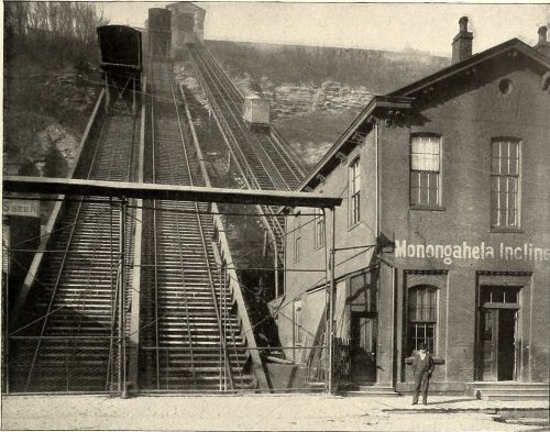 A black and white image of the Monongahela Incline from around the turn of the century,